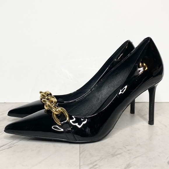 Jeffrey Campbell Black Patent Chain Link Heeled Pump 9 - Picture 1 of 14